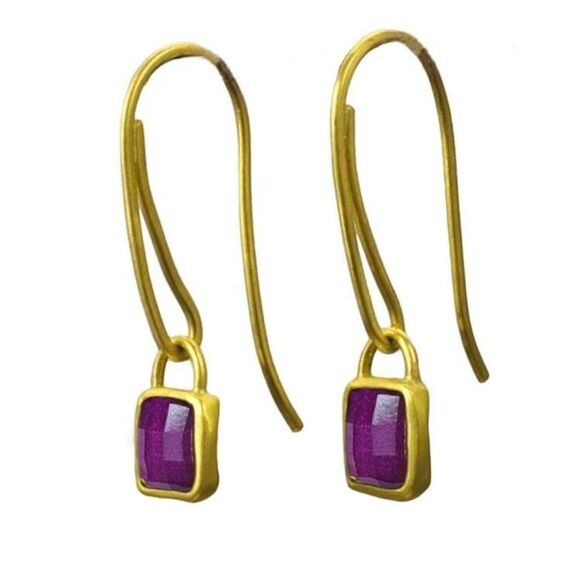 Elegant Gold and Purple Drop Earrings S955 - Picture 2 of 5